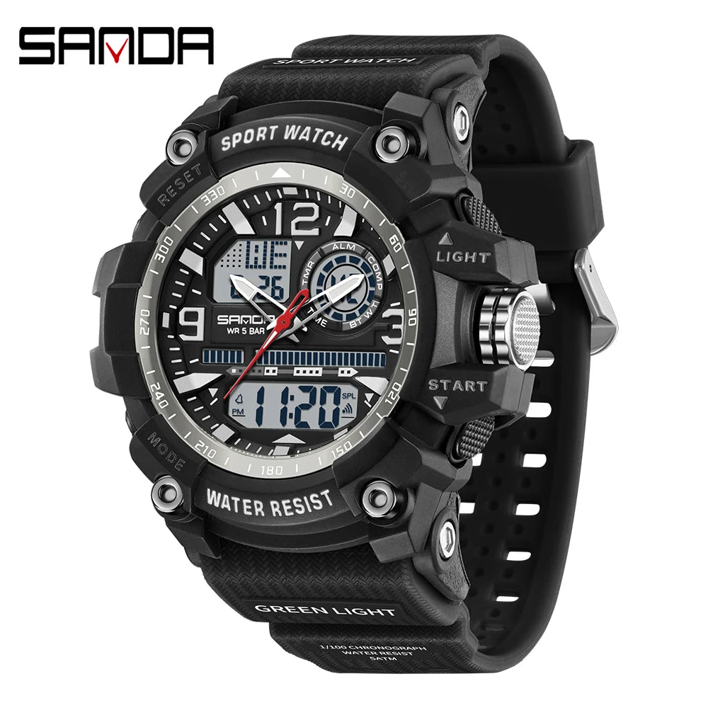 SANDA 3367 Men's Electronic Watch Large Dial Multi Functional Outdoor Waterproof Student Sports Electronic Watch