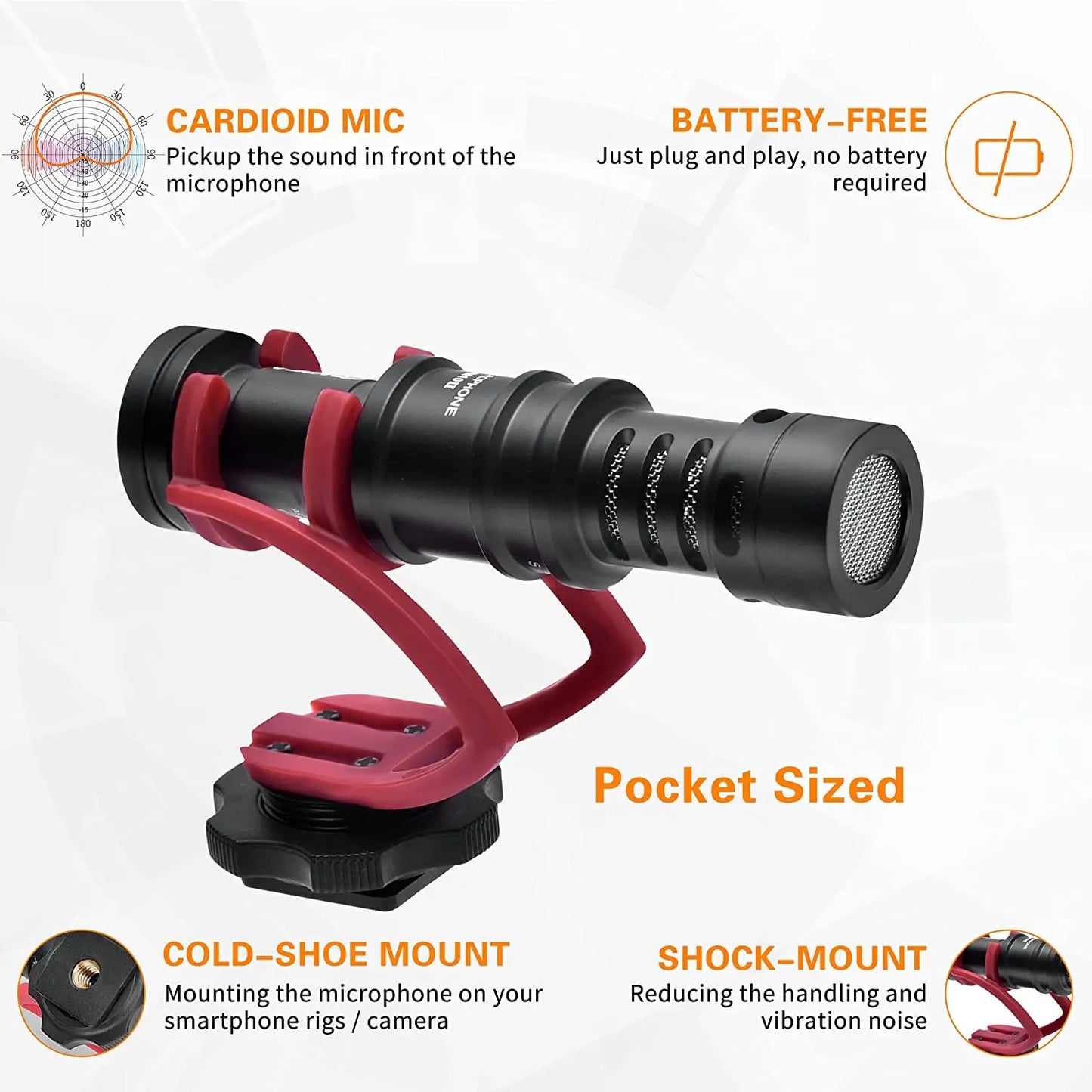 Comica CVM-VM10II Professional Shotgun Microphone with Shock Mount For iPhone,DSLR Camera,Android Smartphones Camera Microphone