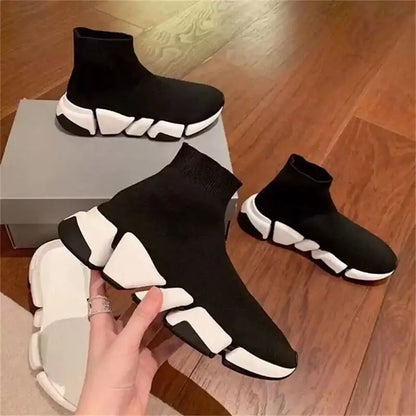 Hot Casual Black High Top Fashion Women Sock Shoe Sneaker Stretch Designer Men Breathable Couple Unisex