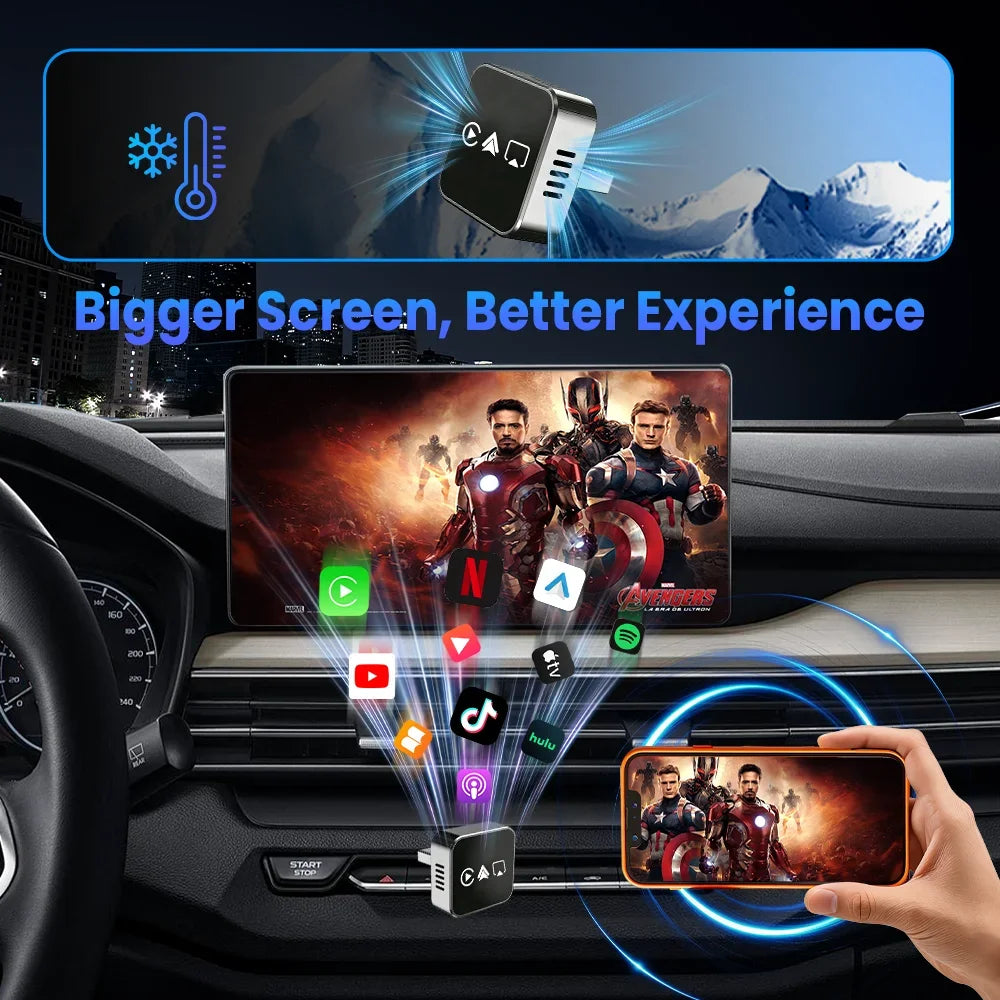 CarRocket 2026 4in1 New  Carplay Adapter Wireless Android Auto Mirror Link Smart MiNi AI Box USB Plug and Play Auto Connect WiFi