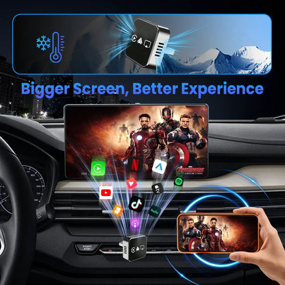 CarRocket 2026 4in1 New  Carplay Adapter Wireless Android Auto Mirror Link Smart MiNi AI Box USB Plug and Play Auto Connect WiFi