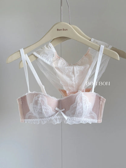YEMOMO French Style Lace Half Cup Bra Set Wireless Push Up Boost Bust Lift Anti Sagging Elegant Comfortable Lingerie Set Ladies