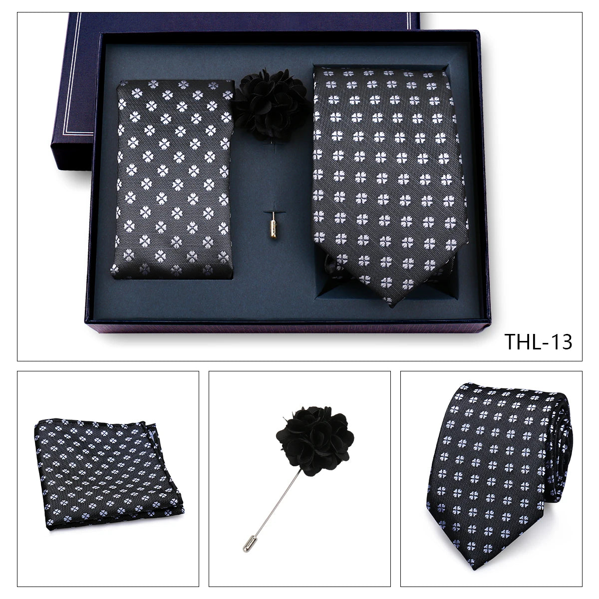 Elegant Ties For Men Classic Paisly Neck Tie Pocket Square Brooch Set With Gift Box Mens Business Wedding Suit Accessories