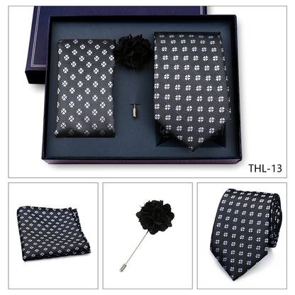 Elegant Ties For Men Classic Paisly Neck Tie Pocket Square Brooch Set With Gift Box Mens Business Wedding Suit Accessories