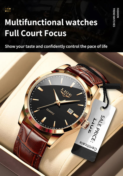 LIGE Military Watch For Men Fashion Business Watch Men Casual Leather Sport Waterproof Men's Quartz Wristwatches Reloj Hombre