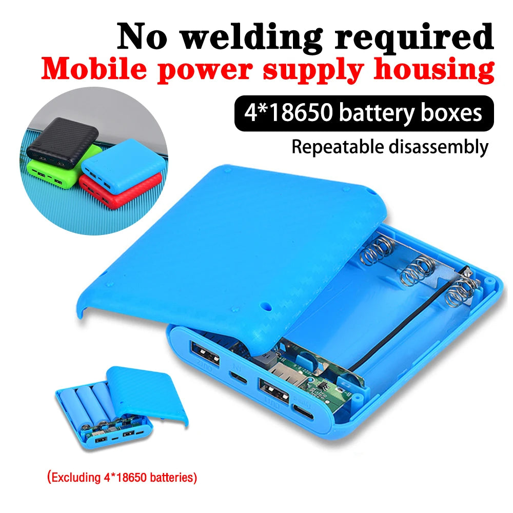New Portable DIY Power Bank Box 4x18650 Battery Charger Case Fast Charging Case Solderless Power Bank Shell Batteries Charging