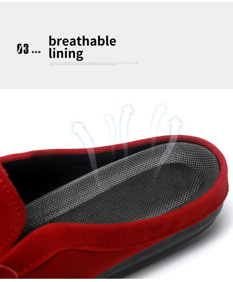 Fashion Red Men's Half Shoes Summer Lightweight Casual Shoes For Men Flat Slippers Comfortable Soft Slip-on Shoes Man Loafers