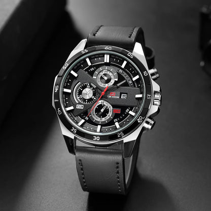 Man Sports Watches Fashion Racing Series 46mm Black Leather Clock VA VA VOOM Quartz Movement 3Bar Waterproof Wrist Watch for Men