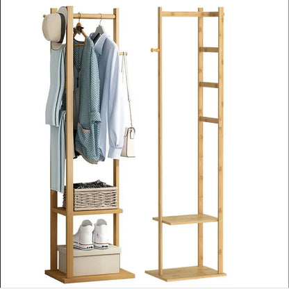 Bamboo Corner Coat Rack Stand Hall Tree Entryway Clothing Organizer Eco-Friendly Storage for Living Room Bedroom