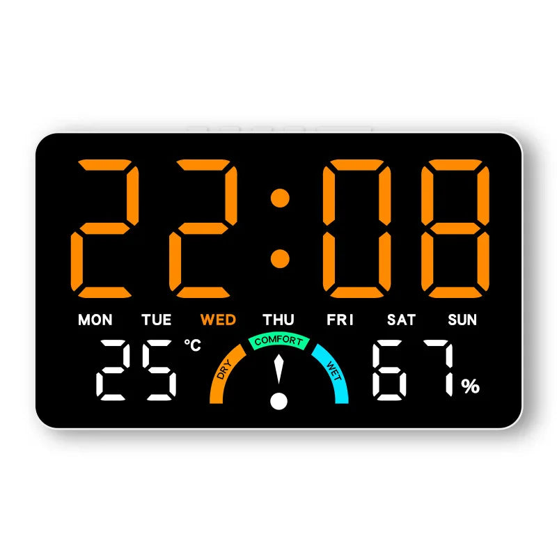 Digital Alarm Clock TEMP Humidity Week Comfort Level Dual Alarm Snooze Table Clock 12/24H Timer Auto Dimmable LED Wall Clock