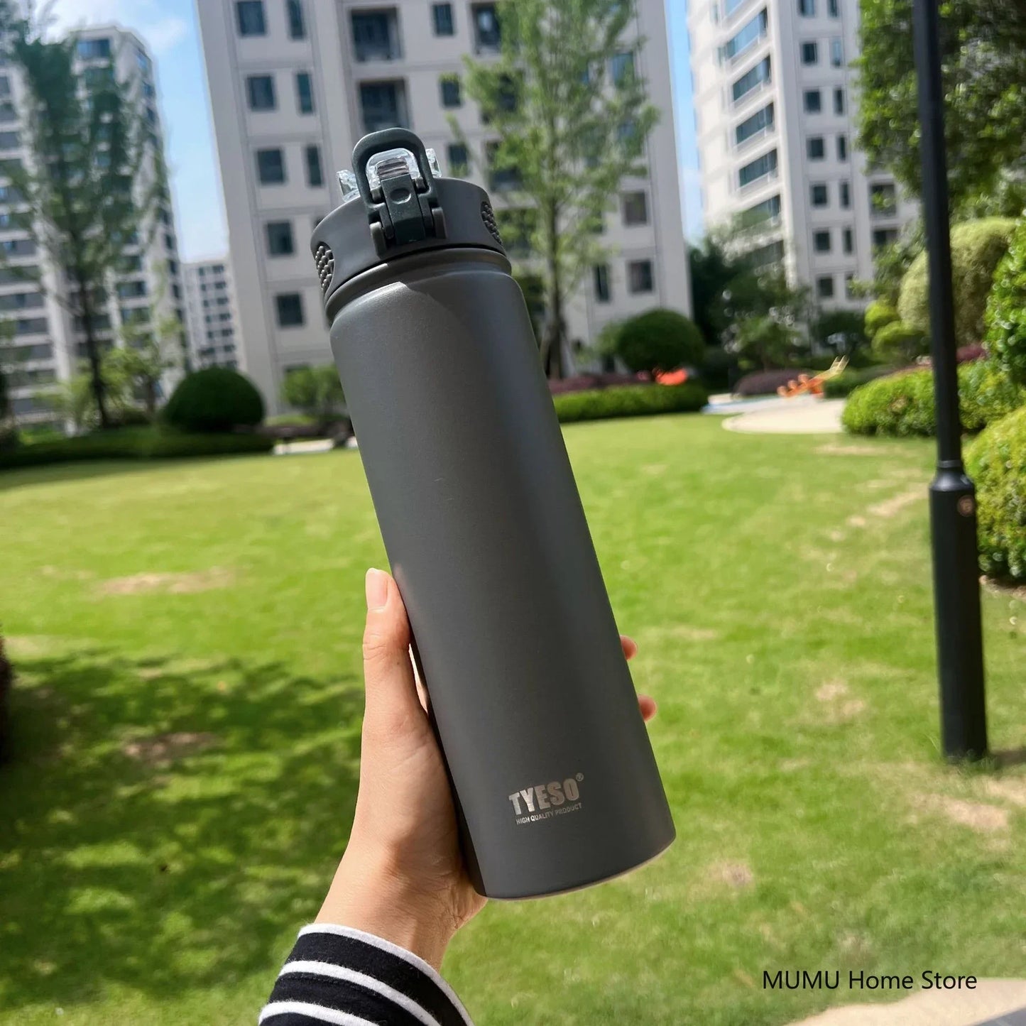 TYESO 600/750ML Stainless Steel Thermos with Straw, Car Sports Water Cup, Hot & Cold Insulated Mug