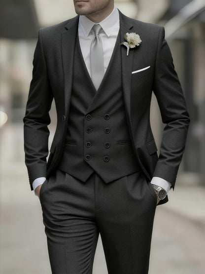 Men's Business Formal Suit 3-Piece Single Breasted Notch Lapel Solid Double Breasted Vest Elegant Office Party Wedding