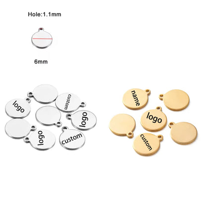 100pcs Customized Laser Engrave  LOGO Stainless Steel Personalized Tags Metal tag Engraved steel charms jewelry labels engraved