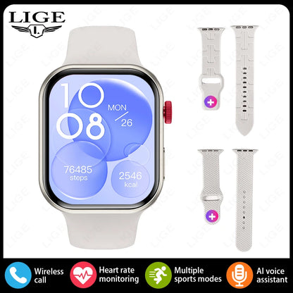 LIGE New 2.01-inch Smart Watch Men Women Heart Rate Health Monitor HD Bluetooth Call Waterproof Sport Smartwatch for Android iOS