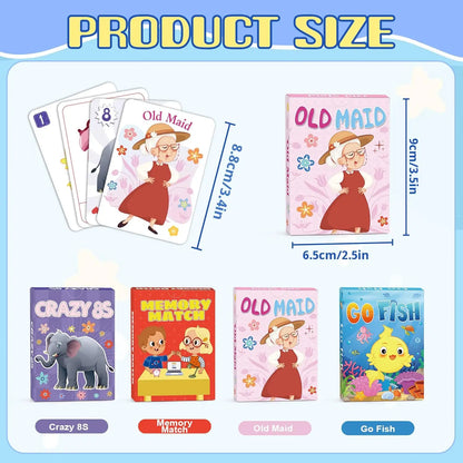 [Kids Card Games]Go Fish, Old Maid, Memory Match and Crazy 8s for Kids 4-8, Fun Toddler Card Games for Family Game Party Games