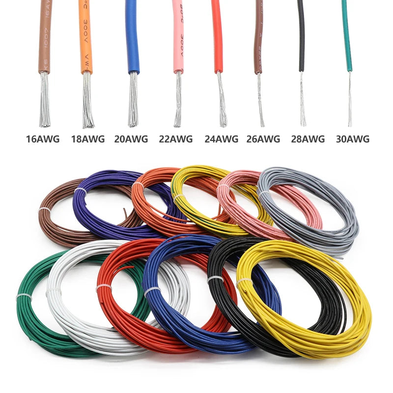 12Colors 1007 Stranded Electric Wire 5/10M 30/28/26/24/22/20/18/16AWG PVC Insulated Tinned Plating Copper Cable for DIY LED Line