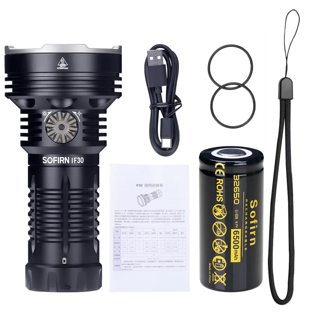 Sofirn IF30 12000lm SFT40 LED Flashlight Powerful 32650 Battery Lanterna USB C Rechargeable Torch Outdoor Light IPX8 Waterproof