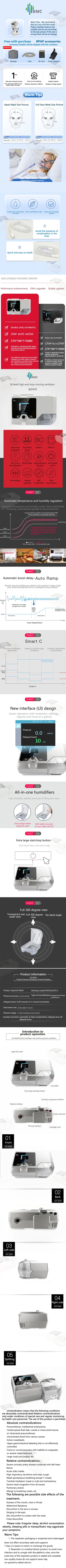 BMC G2S B20A BiPAP Machine Sleep Apnea Bi-level CPAP Auto S Ventilator with Humidifier Mask Quiet Anti Snoring Data Report