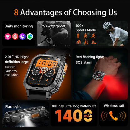 LIGE 2026 Military Grade 1400mAh Battery Smart Watch Men 2.01" HD Screen IP68 Waterproof Sport Fitness Bluetooth Call Smartwatch
