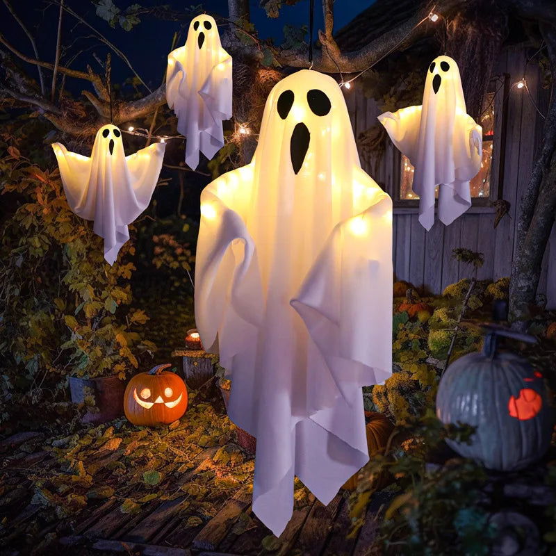 Halloween LED Light Up Hanging Ghost Decor Spooky Flying Ghost Indoor Outdoor Yard Porch Haunted House Party Decoration Gifts