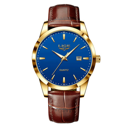 LIGE Military Watch For Men Fashion Business Watch Men Casual Leather Sport Waterproof Men's Quartz Wristwatches Reloj Hombre
