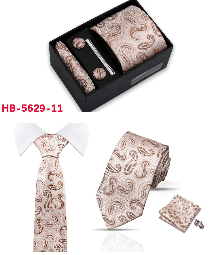 Classic Mens Tie Set Paisley Hanky Cufflinks In Gift Box Jacquard Woven Neckties Set For Men Formal Wedding Fashion Accessories