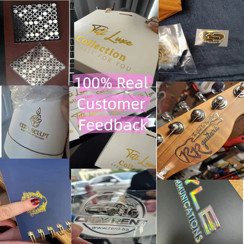 50PCS Stickers Personalized Logo Metal Gold Silver Custom Stickers Design 3D UV DTF Wedding Labels Transfer Sticker Company Name