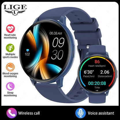 LIGE Fitness Tracker Smartwatch 2025 Heart Rate Monitor Voice Assistant Bluetooth Call IP67 Waterproof New Sports Smart Watches