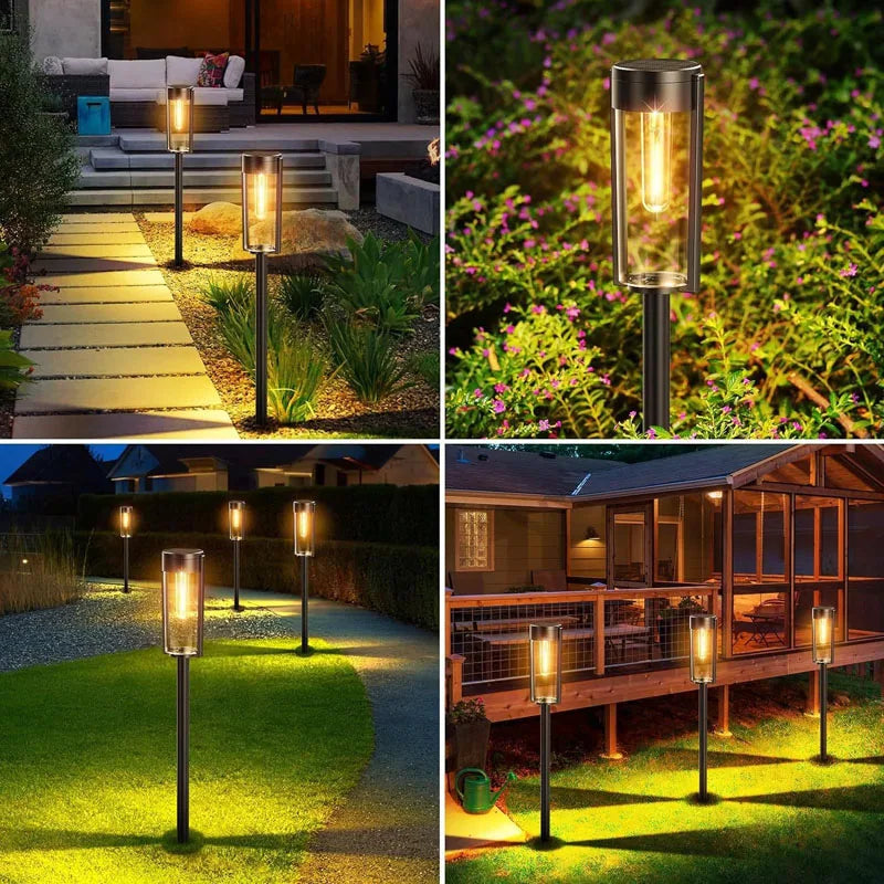 2/4/6Pcs Retro Solar Pathway Warm Lights Outdoor Waterproof Garden Incandescent Bulb for Walkway Yard Backyard Landscape Decor
