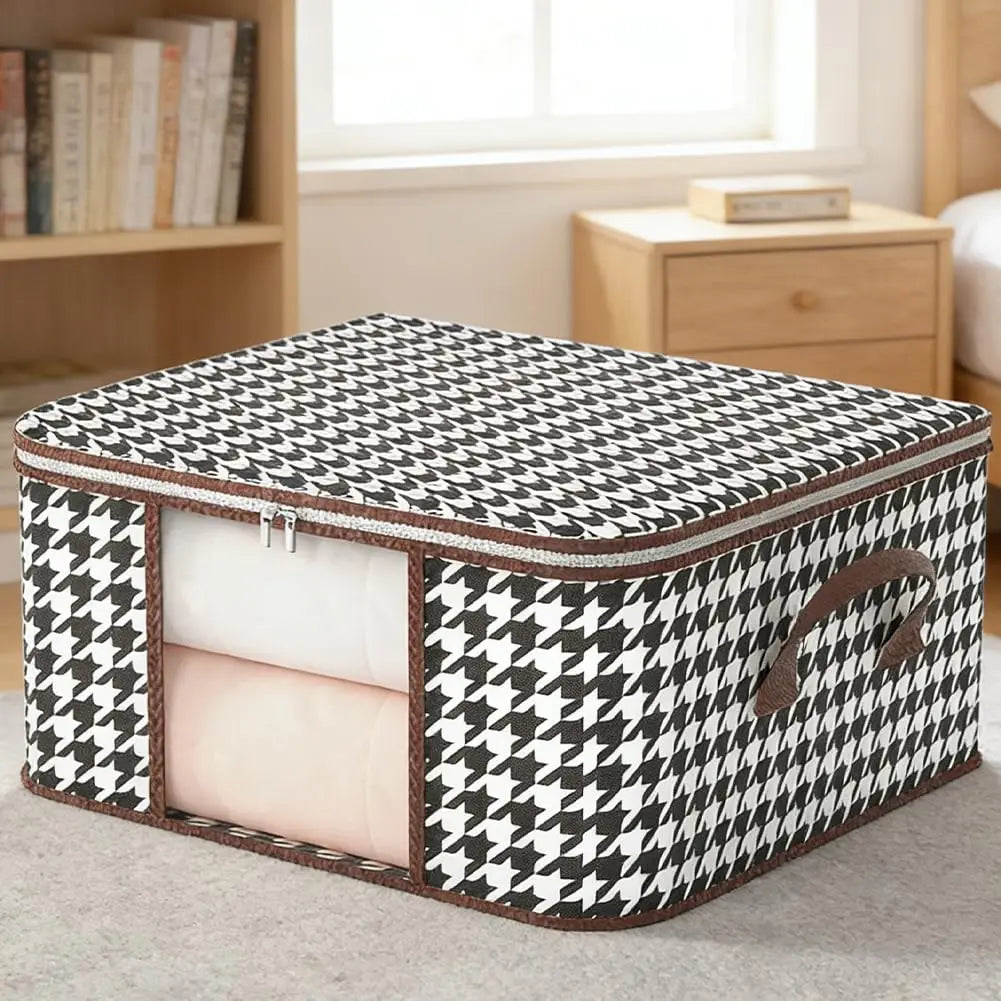 Visible Large Capacity Storage Box Portable Household Clothes Organizer With Handles Foldable Dustproof Quilt Zipper Container