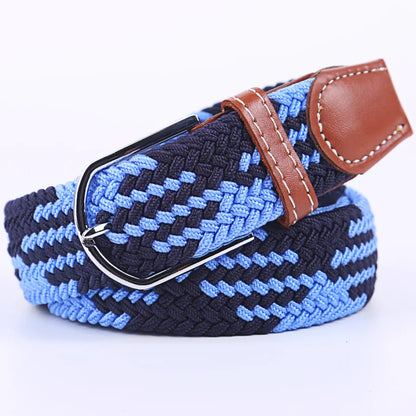 Unisex Elastic Fabric Woven Casual Women Belt Pin Buckle Expandable Braided Stretch Canvas Stylish Leisure Belts for Men