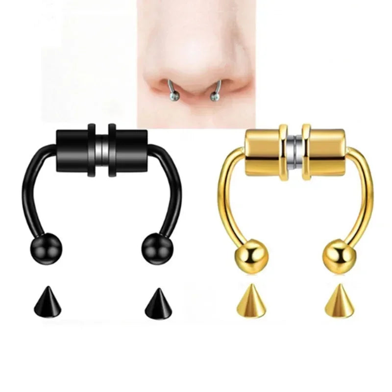2025 Trendy Piercing Free Magnetic Nose Ring Stainless Steel Horseshoe Non Pierced Goth Punk Fake Hoop Clip on Jewelry Gift