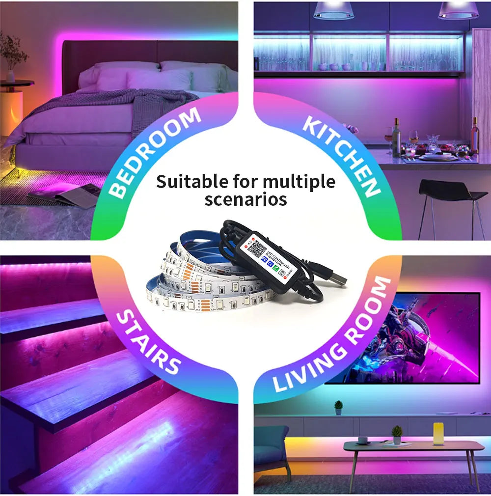 5M USB Led Strip Lights RGB 2835 60 LED Bluetooth APP Control Luces Led Flexible Diode Decoration For Living Room Lamp Ribbon