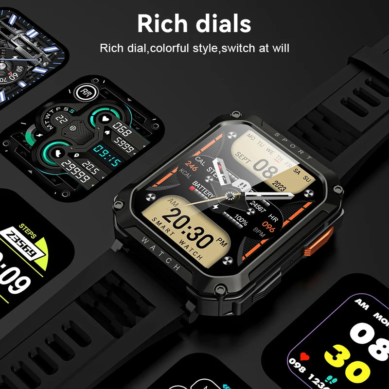 LIGE 2026 Zewnętrzny Smartwatch Męski 2.01" Ekran IP68 Wodoodporne Zegarki Wytrzymały Wojskowy Bluetooth Połączenia Smartwatch dla Androida i iOS