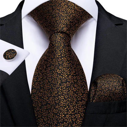 Fashion Men Tie Luxury Gold Black Dot Striped Paisley Silk Wedding Tie For Men DiBanGu Designer Hanky Cufflinks Gift Tie Set