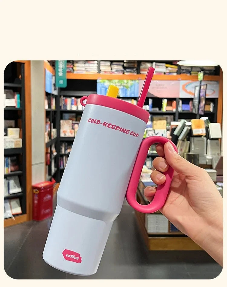 JUSTINLAU 750ml Insulated Cup Ice Tumbler 316 Stainless Steel Thermal Cups With Straw & Handle Cold Hot Outdoor Travel Car Cup