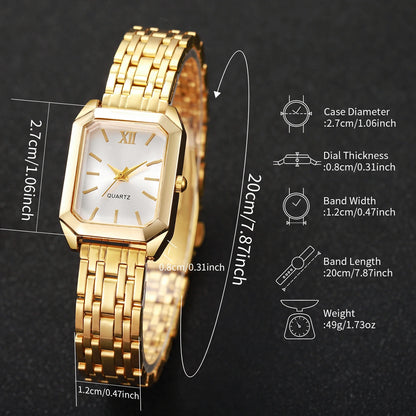4PCS Elegant Rectangle Women Watch Rhinestone Bracelets Set Fashion Roma Dial Quartz Wristwatches Relogio Feminino (Without Box)