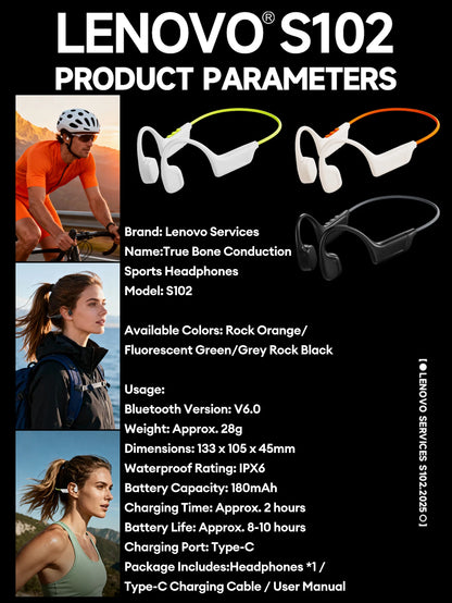 Choice Lenovo S102 Wireless Bone Conduction IPX6 Waterproof Sports Headphones Cycling Fitness Earbuds Bluetooth V6.0 Earphones