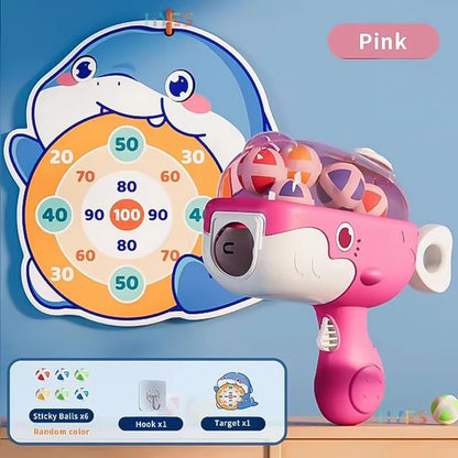 Whale Sticky Ball Throw Toy Set Kids Shooting Ball Gun Dart Board Target Soft Bullet Outdoor Indoor Game Gifts For Girsl Boys