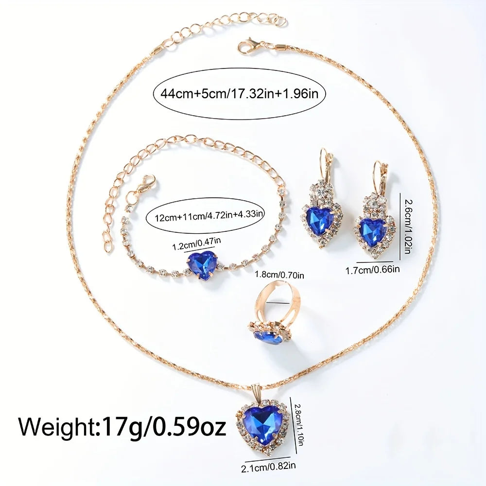 A fashionable women's quartz watch set, consisting of a 6-piece alloy round case timetable, earrings, necklace, and ring set,