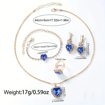 A fashionable women's quartz watch set, consisting of a 6-piece alloy round case timetable, earrings, necklace, and ring set,