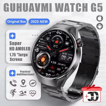 2025 New Watch G5 PlUS Smart Watch Men 1.75"AMOLED Screen GPS Track Compass Heart Rate Bluetooth Call SmartWatch For Android IOS