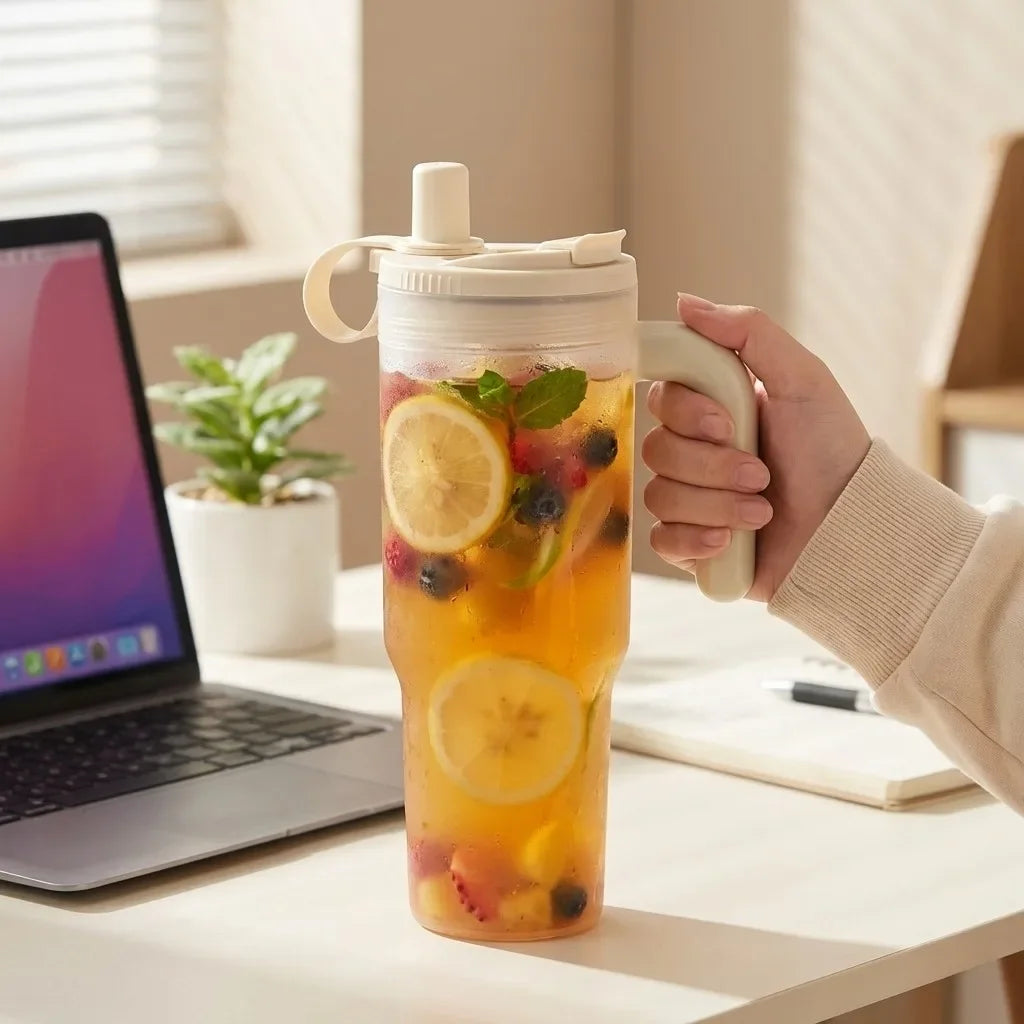 850ML Large Capacity Tumbler With Handle&Strainer Sport Portable Plastic Straw Water Cup Heat Resistant Leak-proof Water Bottle