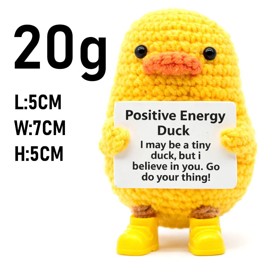 AnimalSeries Positive Energy Cute Duck Crochet Doll Handmade Knitted Decor Ornament with Encouragement Card Mini Desk Decor Gift