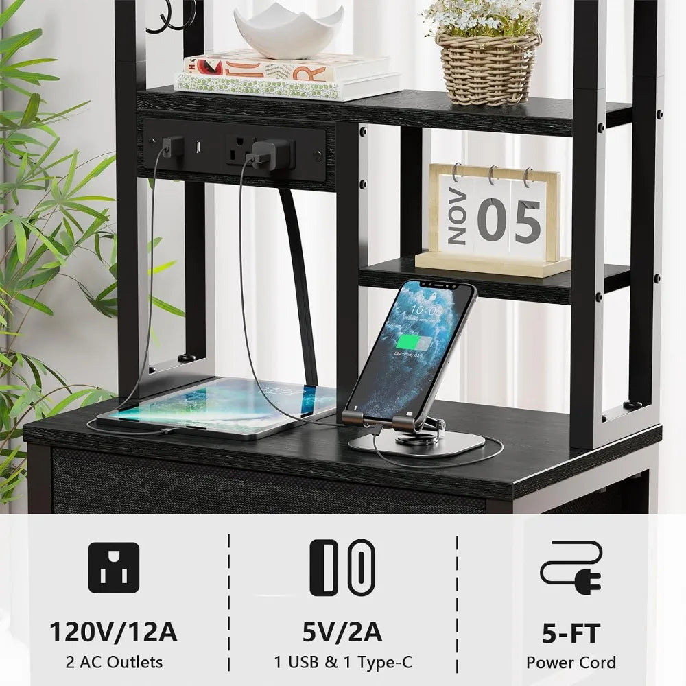Set of 2 Tall Nightstands With Charging Station & USB Ports, 4 Fabric Drawers & LED Lights, Custom