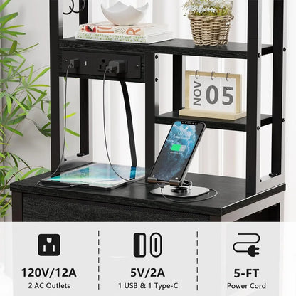 Set of 2 Tall Nightstands With Charging Station & USB Ports, 4 Fabric Drawers & LED Lights, Custom