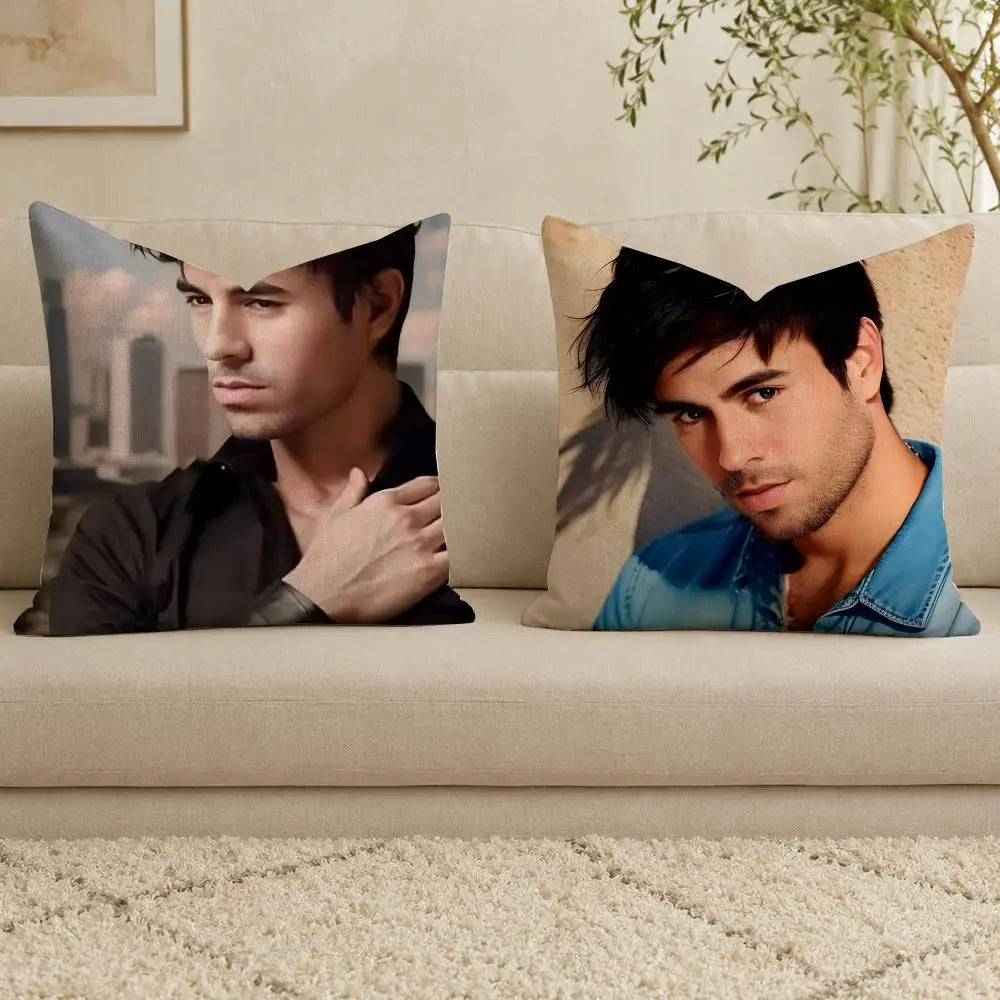 E-Enrique Iglesias-S Cushion Cover Linen Double-sided Printed Cushion Cover, sofa pillow case，Nordic Home Decor