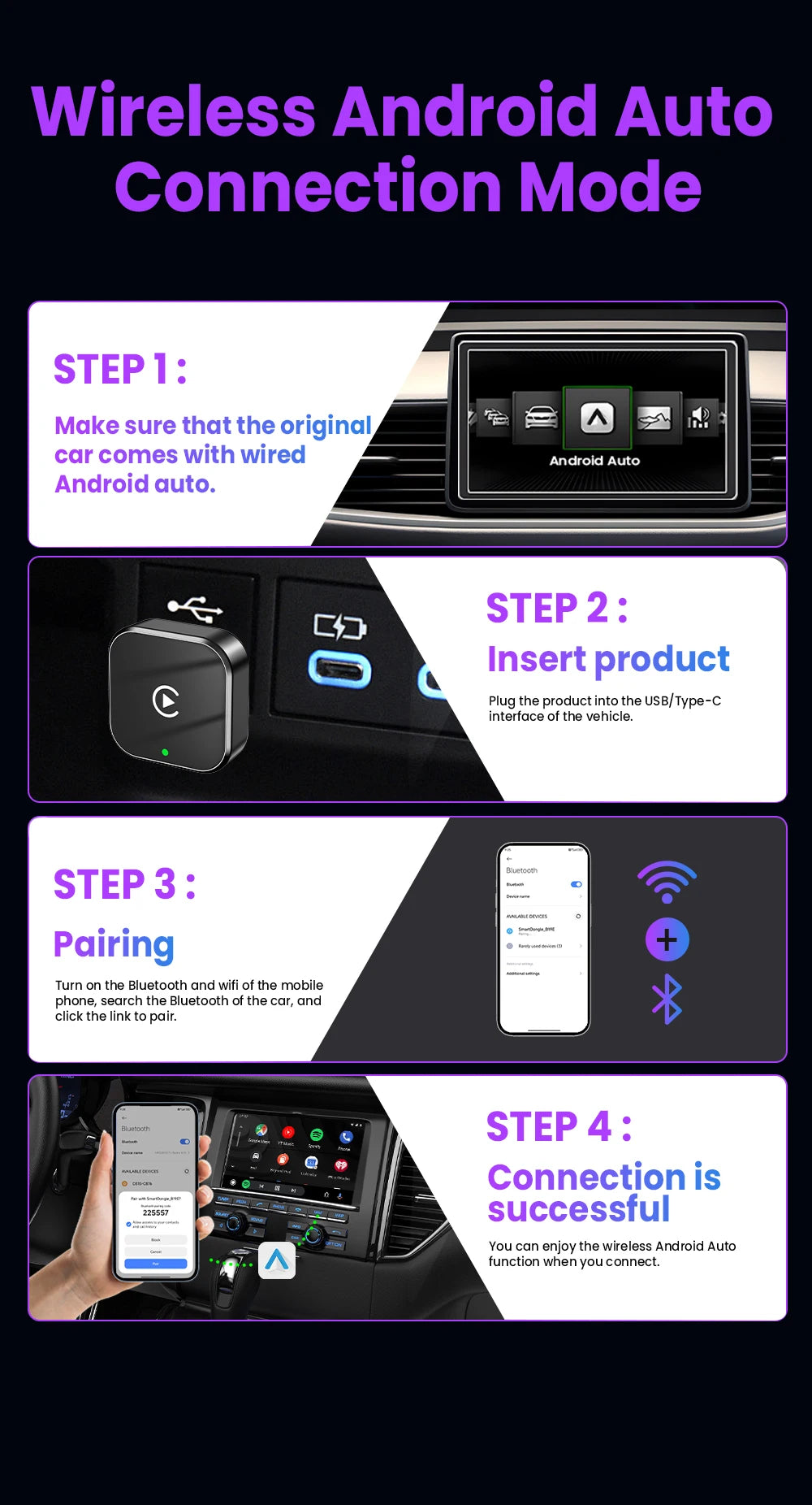2in1 Wireless CarPlay Adapter Android Auto AI Smart Box Car Intelligent System Suitable For VW Toyota Nissan Honda Kia Opel MG