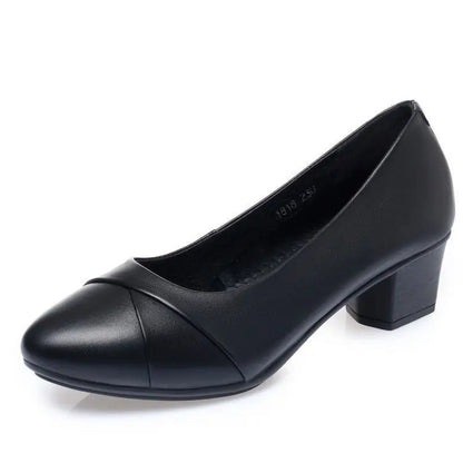 Women's Black Chunky Heel Pumps Slip On Round Toe Office Work Shoes Comfortable Block Heel Dress Shoes for Ladies