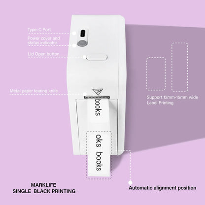 MarkLife P15 Thermal Label Printer Mini Portable Wireless Bluetooth-compatible Labeling Sticker Machine for Home Office